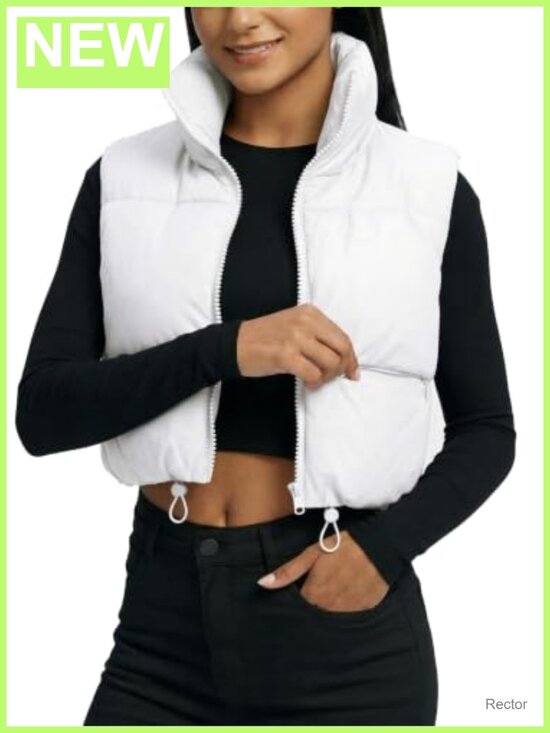 Jackets & Blazers - Women's Cropped Puffer Vest Lightweight Zip Pockets Stand Collar Quilted